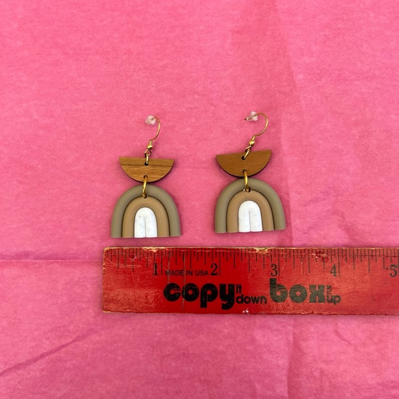 Earrings brown clay dangle - Picture 3 of 3